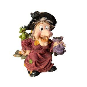 Studio 33 Halloween Sculpted Witch with Frog Figurine Holiday Decor Purple Dress